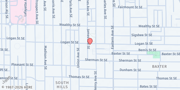 Map showing First Community AME Church Food Pantry at 500 James Ave SE, Grand Rapids, MI