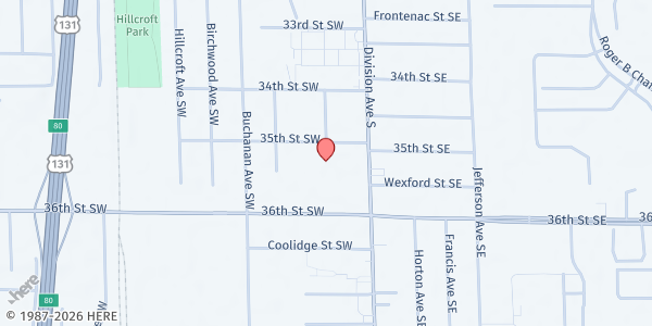 Map showing Godwin High School at 50 35th Street SW, Grand Rapids, MI