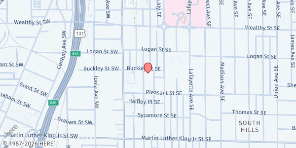 Map showing Grace CRC Food Pantry at 100 Buckley Street SE, Grand Rapids, MI