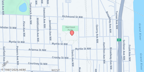 Map showing Harrison Park School at 1440 Davis Avenue NW, Grand Rapids, MI