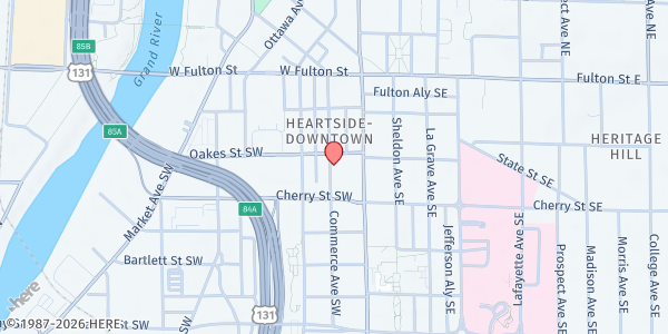 Map showing Heart of West Michigan United Way at 118 Commerce Ave SW, Grand Rapids, MI