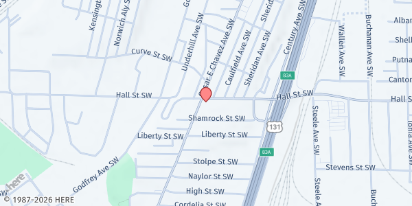 Map showing Hispanic Center of Western Michigan at 1204 Grandville Ave. SW, Grand Rapids, MI