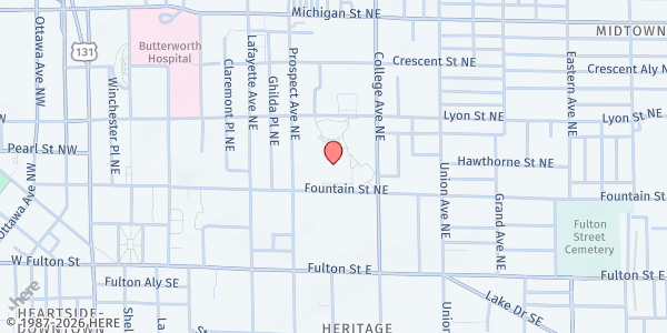 Map showing Innovation Central High School - Bus Lane off College Ave. at 421 Fountain Street, Grand Rapids, MI