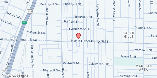 Map showing Kent County Community Action at 121 M.L.K. Jr St SE #110, Grand Rapids, MI