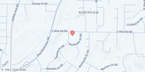 Map showing Kent District Library - Plainfield Township Branch at 2650 5 Mile Road NE, Grand Rapids, MI