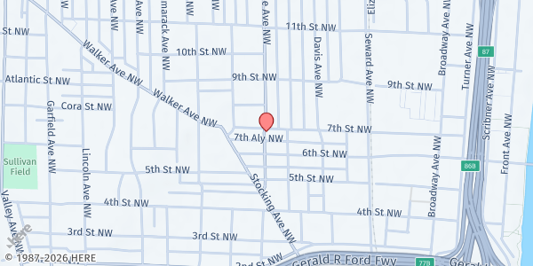 Map showing Matthew's House Ministry at 766 7th Street NW, Grand Rapids, MI