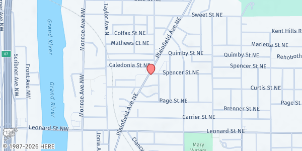 Map showing New City Church at 214 Spencer St NE, Grand Rapids, MI