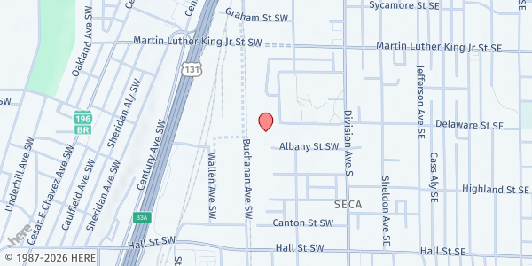 Map showing New Hope Baptist Church at 130 Delaware Street SW, Grand Rapids, MI