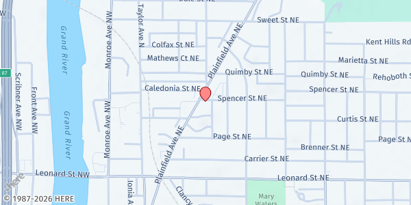 Map showing North End Community Ministry (NECM) at 214 Spencer Street NE, Grand Rapids, MI