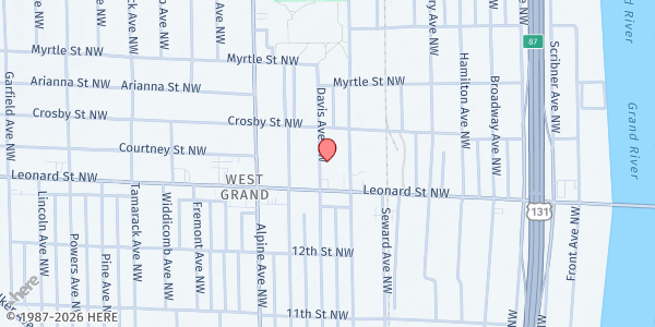 Map showing Northwest Food Pantry at Trinity Reformed at 1224 Davis Avenue, Grand Rapids, MI