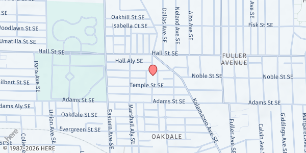 Map showing Oakdale Park Church at 961 Temple SE, Grand Rapids, MI