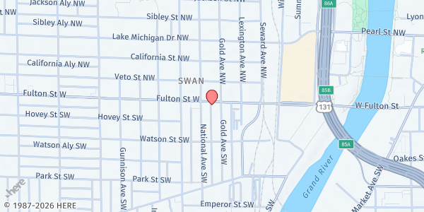 Map showing Other Way Ministries at 701 Fulton St W, Grand Rapids, MI