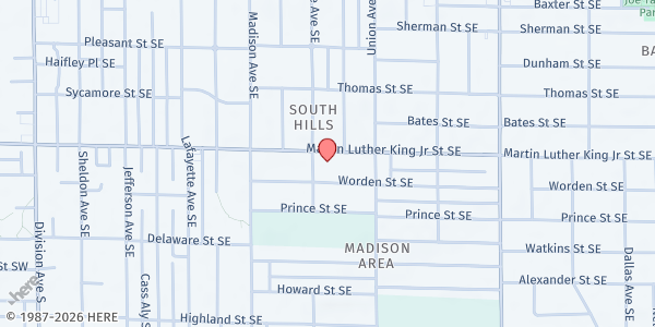 Map showing Pilgrim Rest Baptist Church at 510 Franklin St. SE, Grand Rapids, MI