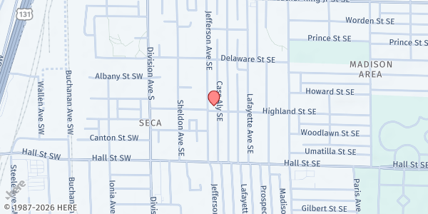 Map showing Positiveli Purposefuli Pantri at 1072 Jefferson Ave SE, Grand Rapids, MI