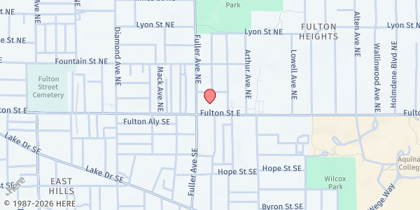 Map showing Salvation Army- Fulton Heights Senior Meals at 1235 Fulton Street E, Grand Rapids, MI