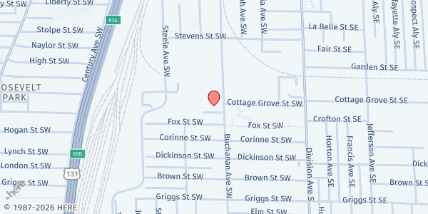 Map showing SECOM South End Community Outreach Ministry at 1545 Buchanan Ave. SW, Grand Rapids, MI