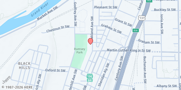 Map showing Southwest Elementary School at 801 Oakland Ave. SW, Grand Rapids, MI