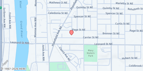 Map showing St. Alphonsus at 205 Carrier NE, Grand Rapids, MI
