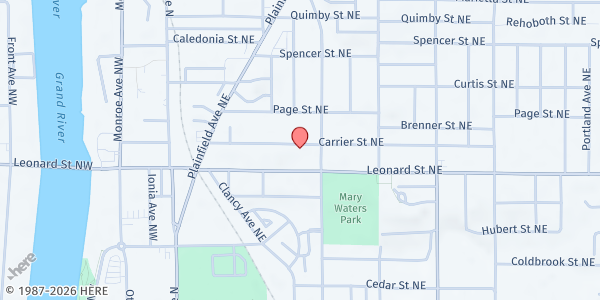 Map showing St. Alphonsus Food & Clothing Center at 228 Carrier Street NE, Grand Rapids, MI