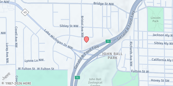 Map showing Sudanese Grace Episcopal Church at 1550 Oswego Street NW, Grand Rapids, MI