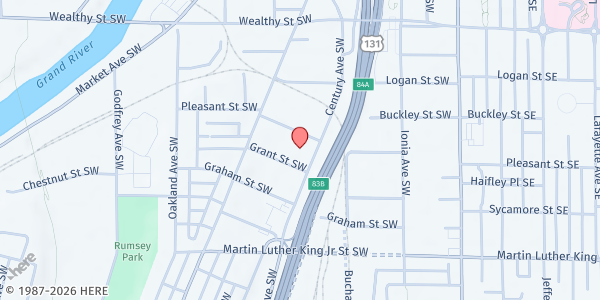 Map showing West MI Veterans Assistance Program (WMVAP) at 620 Century Ave SW, Grand Rapids, MI