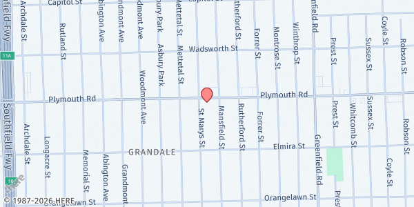 Map showing MP – Freedom Ain't Free - Forgotten Harvest at 16129 Plymouth Road, Grandale, MI