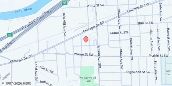 Map showing Kent District Library - Grandville Branch at 4055 Maple Street SW, Grandville, MI