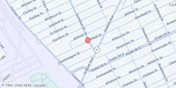 Map showing New Galilee Missionary Baptist Church at 11241 Gunston Street, Gratiot-Findlay, MI