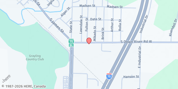 Map showing Crawford Co. Community Christian Help Center at 300 Huron St, Grayling, MI