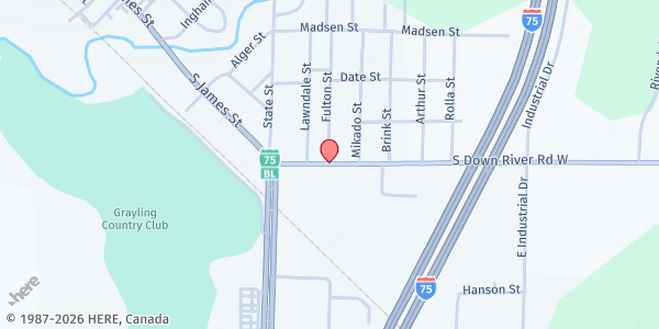 Map showing Crawford County Community Christian Help Center at 300 Huron St., Grayling, MI