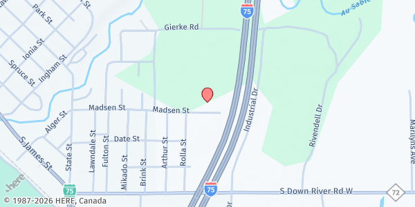 Map showing Grayling Baptist Church at 705 Madsen St, Grayling, MI