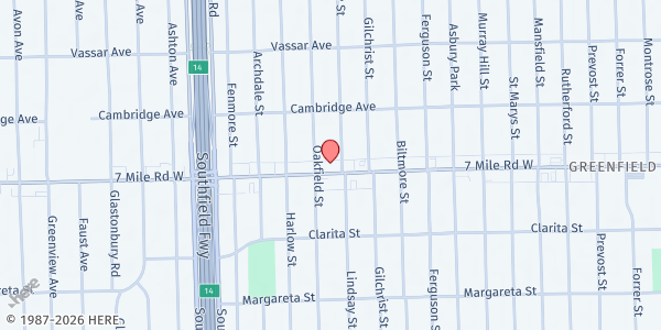 Map showing Prayer House at 17330 West Seven Mile Road, Greenfield, MI