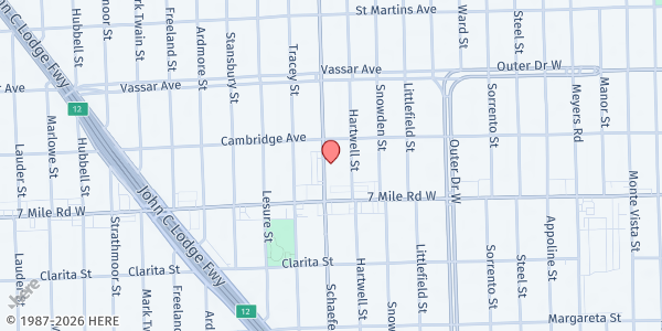 Map showing Greater Emmanuel Institutional C.O.G.I.C at 19190 Schaefer Highway, Greenwich, MI