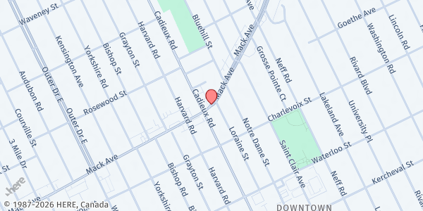 Map showing St. Clare of Montefalco at 16152 Mack Avenue, Grosse Pointe Park, MI