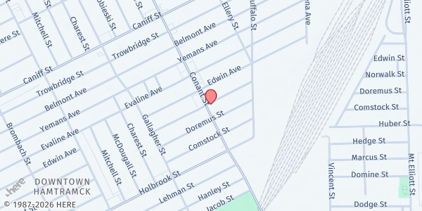 Map showing Harvest House-Detroit Friendship at 9540 Conant St, Hamtramck, MI