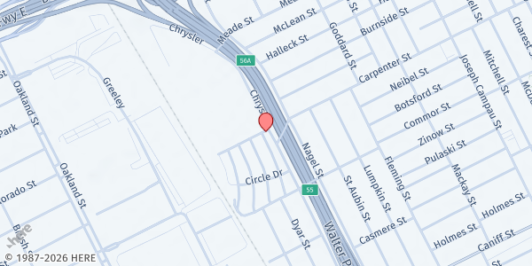 Map showing Lomax Temple AME Zion Church at 17441 Dequindre Street, Hamtramck, MI