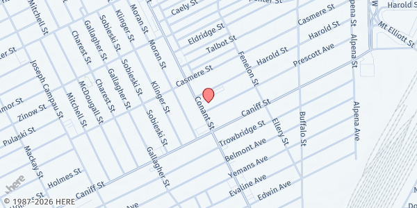 Map showing Our Lady Queen of Apostles Soup Kitchen at 3851 Prescott Street, Hamtramck, MI