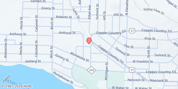 Map showing Lighthouse United Pentecostal at 1116 E. Atlantic Street, Hancock, MI