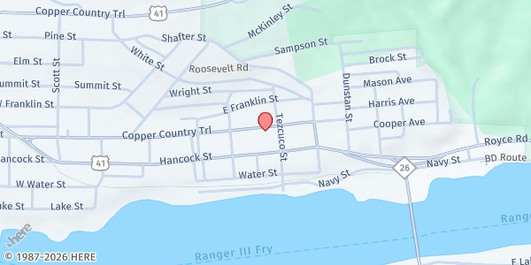 Map showing St. Vincent De Paul Resurrection at 206 Quincy St., Hancock, MI