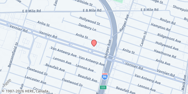 Map showing Redeemer United Methodist Church - Muslim Mission at 20571 Vernier Road, Harper Woods, MI