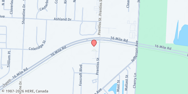 Map showing St. Huberts at 38775 Prentiss Street, Harrison Township, MI