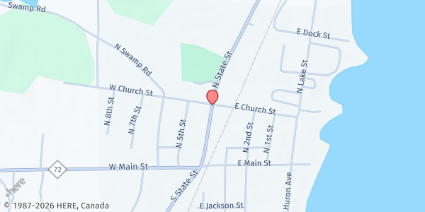 Map showing Harrisville UMC at 217 N. State St., Harrisville, MI