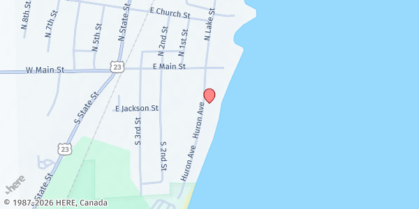 Map showing Harrisville UMC at 203 Huron Ave., Harrisville, MI