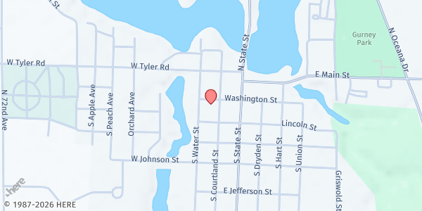 Map showing St. Gregory's Bread of Life Food Pantry at 11 Washington Street, Hart, MI