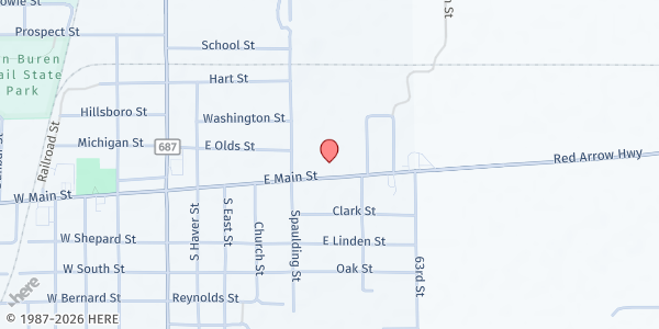 Map showing Cooperating Ministries Inc. at Hartford UMC at 425 E Main Street, Hartford, MI