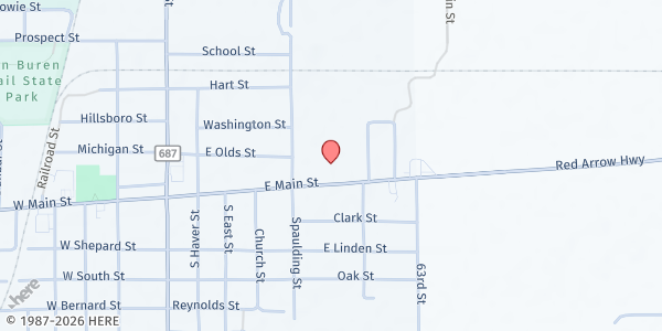 Map showing Hartford United Methodist at 425 E Main St., Hartford, MI