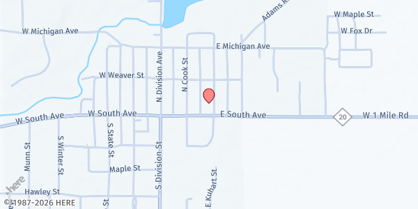 Map showing Hesperia Community Food Pantry at 45 Hoskins Street, Hesperia, MI