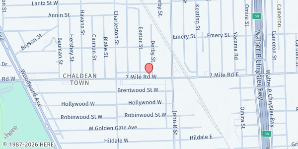 Map showing ACC Pantry of Plenty - Food Distribution Center at 110 W Seven Mile Rd, Highland Park, MI