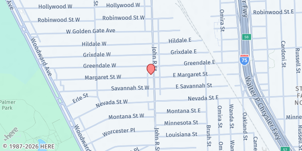 Map showing God's Store House at 18301 John R Street, Highland Park, MI