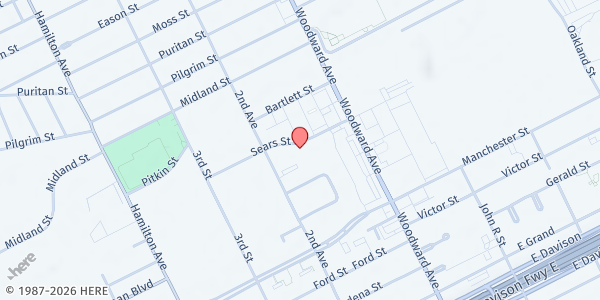 Map showing The Ginyard Foundation at 14510 2nd Avenue, Highland Park, MI